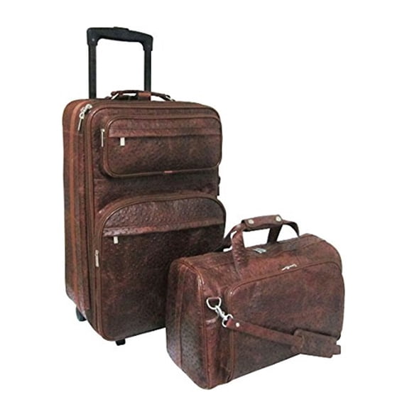 AmeriLeather 8002-6 Ostrich Print Leather Traveler Set, Brown - 2 Piece