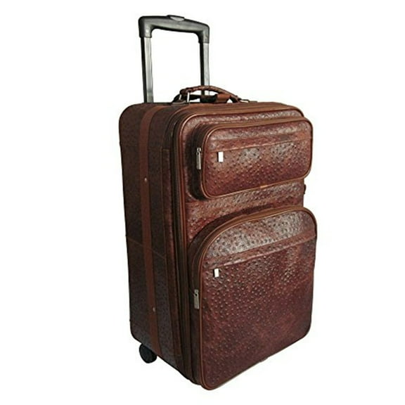 AmeriLeather 89-6 26 in. Ostrich Print Leather Expandable Suitcase with Wheels, Brown