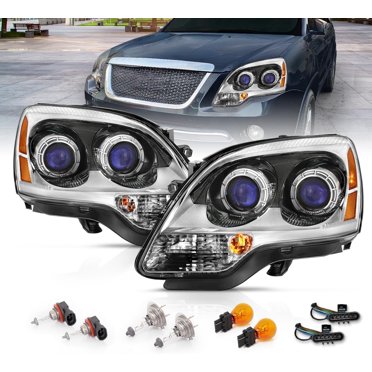 OEM Depots Headlight Pair For 2007-2012 GMC Acadia (Halogen Only) – Chrome Housing, Clear Lens, Direct Fit With Bulbs Included