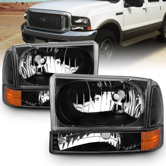 AmeriLite FORD EXCURSION 00-04/SUPER DUTY 99-04 HEADLIGHTS W/ CORNER LIGHTS BLACK AMBER (W/O BULB)