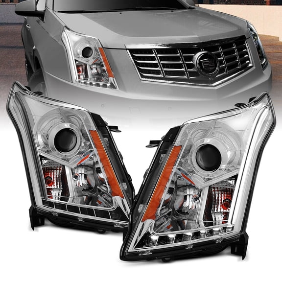 AmeriLite Chrome Projector Headlights Plank-Bar for Cadillac SRX - Passenger and Driver Side