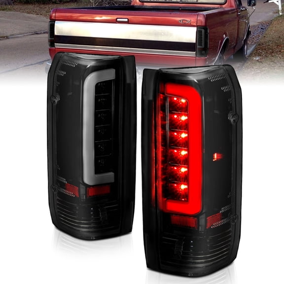 AmeriLite FORD F150 89-97/BRONCO 87-96 TAIL LIGHTS BLACK HOUSING SMOKE LENS W/C BAR