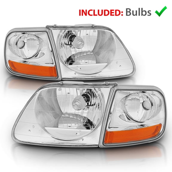 AmeriLite Replacement Crystal Headlights with Corner Parking Set for Ford F150 F-150 Harley Lighting
