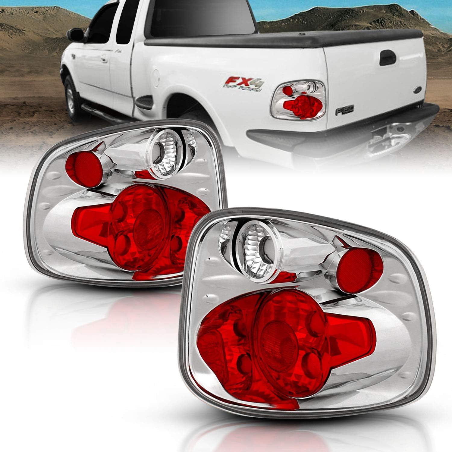 Set Of Pair Chrome Taillights For 2001-2003 Ford F-150 SuperCrew Flareside Bed