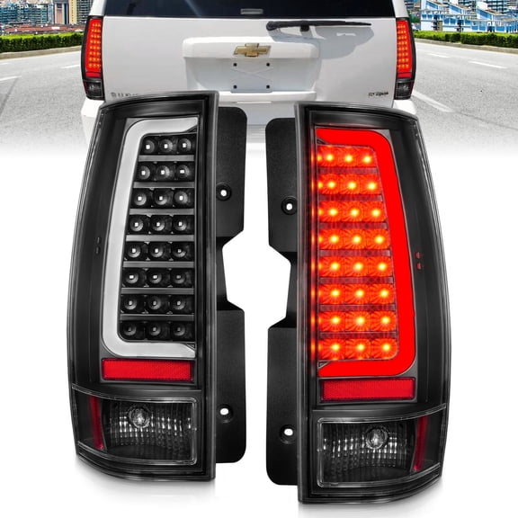 AmeriLite for Chevy Tahoe Suburban / GMC Yukon XL Denali Replacement Clear Black C-Type LED Tube Taillights Set - Passenger and Driver Side