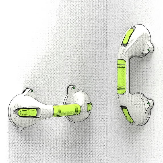 AmeriLuck 12in Balance Assist Bathroom Shower Handle,Suction Bath Grab Bar with Indicators (White/Yellow, Pack of 2)