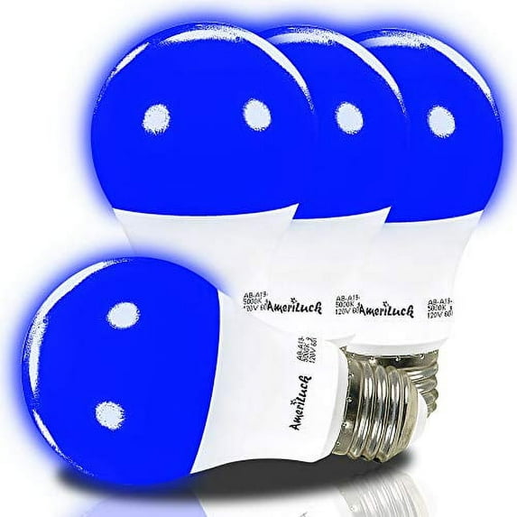 AmeriLuck 4-Pack Cobalt Blue Color A19 LED Bulbs with Black Light Effect, 7W (60W Equivalent), E26 Medium Base, Waterproof for Outdoor Use