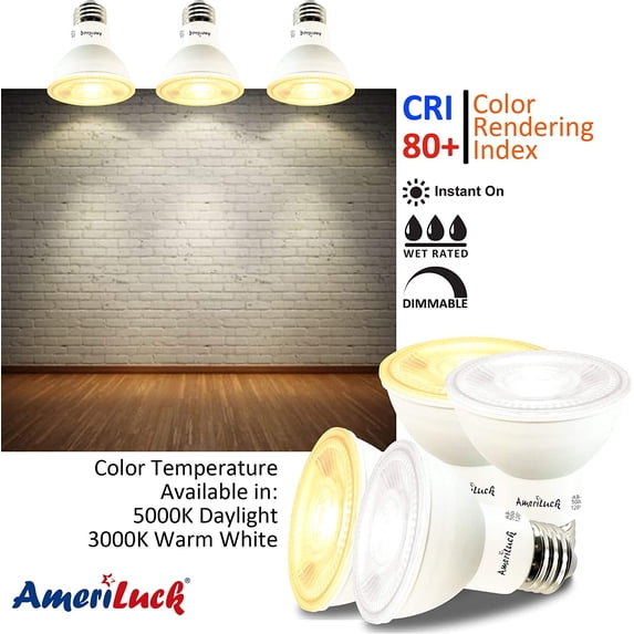 AmeriLuck PAR20 LED Light Bulbs, Dimmable Spot Light 40deg. Beam Angle, 550 Lumens, 7W, 50W Equivalent, CRI 80+, Glass Filter, Wet Rated (3000K Warm White, 2 Pack) (4 Pack, Warm White 3000K)