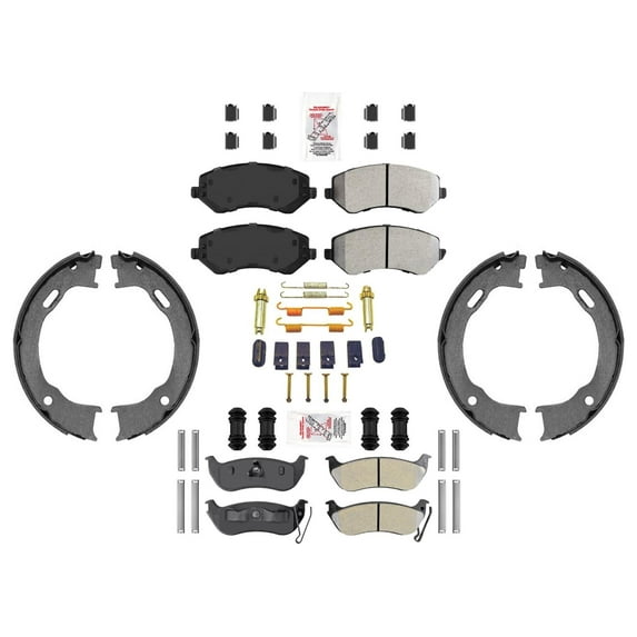 AmeriPro Disc Brake Pads Frt + Rr Parking Shoes For 2003-2007 Jeep Liberty