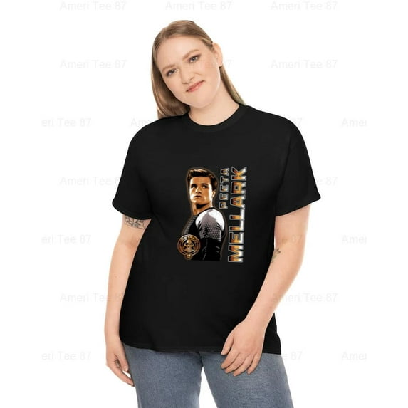 AmeriTee87 Hunger Games Peeta Vertical Text T Shirt Black Movie Fan Design , for Unisex, up to size 5XL