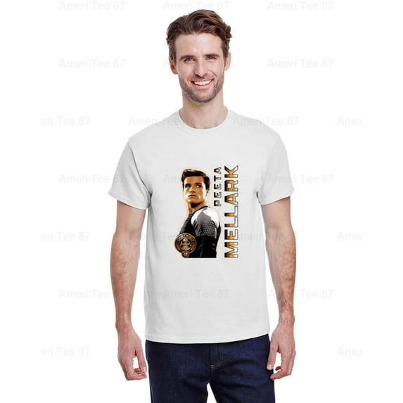 AmeriTee87 Hunger Games Peeta Vertical Text T Shirt Black Movie Fan Design , for Unisex, up to size 5XL