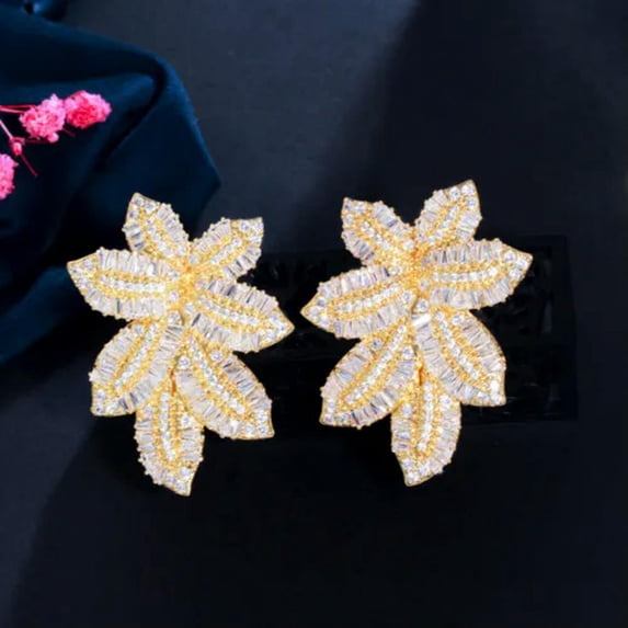 Amerian Crystal CZ Leaf Drop Earrings 925 Sterling Silver Fashion Brand Jewelry