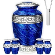 AmericUrn Set of 6 Urn for Ashes Adult Male with 1 Large Eternal Blue Urn 4 Small Keepsakes & 1 NecklaceUrn