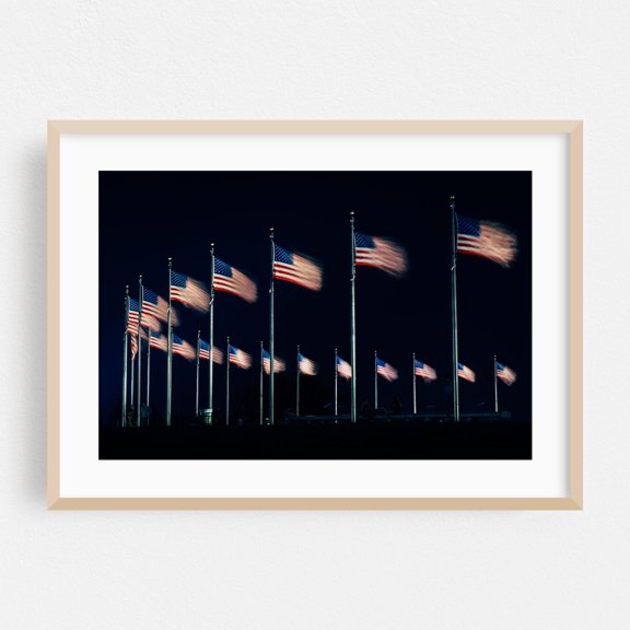 America 01 - Washington District of Columbia Photography Patriotic Night Sky Oak Framed Wall Art Print 5 x 7 inches