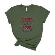 America 1776 2026 Land of the Free Vintage Badge Patriotic Tee Men Women