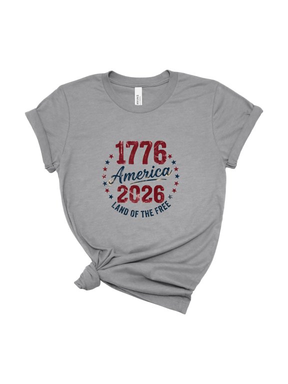 America 1776 2026 Land of the Free Vintage Badge Patriotic Tee Men Women