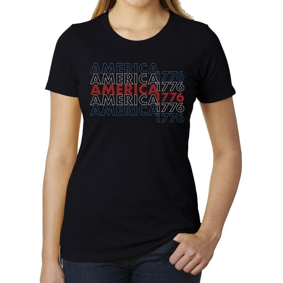 America 1776 Ladies Graphic T-shirt, 4th of July T-shirts for Women - Black MH200WPATRIOT S21 M