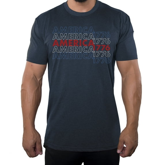 America 1776 Men's Graphic T-shirt, 4th of July T-shirts for Men - Heather Navy MH200PATRIOT S21 S