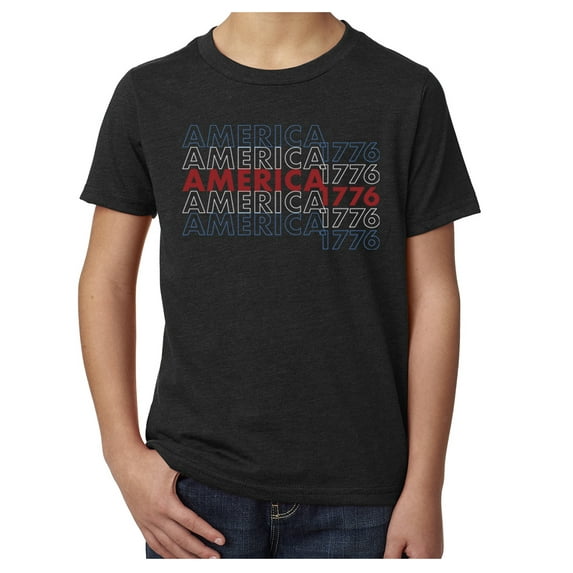 America 1776 Youth Graphic T-shirt, 4th of July T-shirts for Kids - Black MH200YPATRIOT S21 L