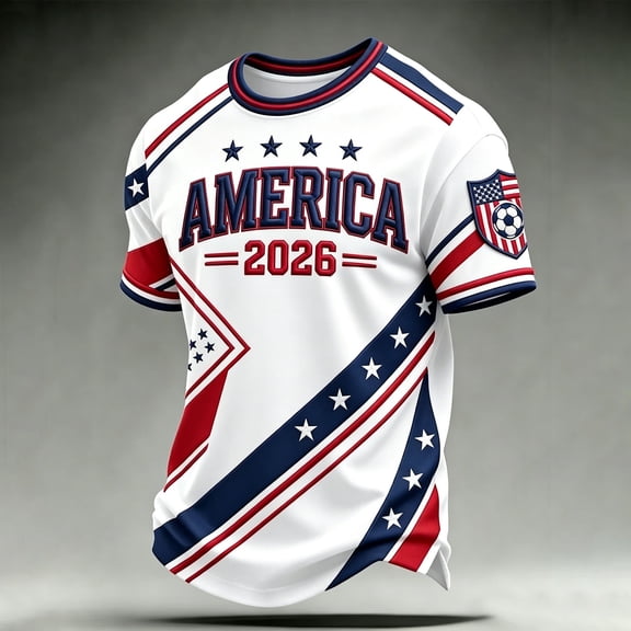 America 2020 Patriotic Graphic T-Shirt for Men Red Blue Striped Casual Tee with Stars Print Loose Fit Short Sleeve Crew Neck Top for Outdoor BBQ Streetwear