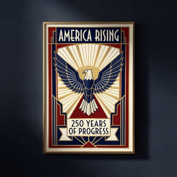 America 250 (1776–2026) Art Deco Poster – Elegant Patriotic Independence Print, 24x36 UNFRAMED