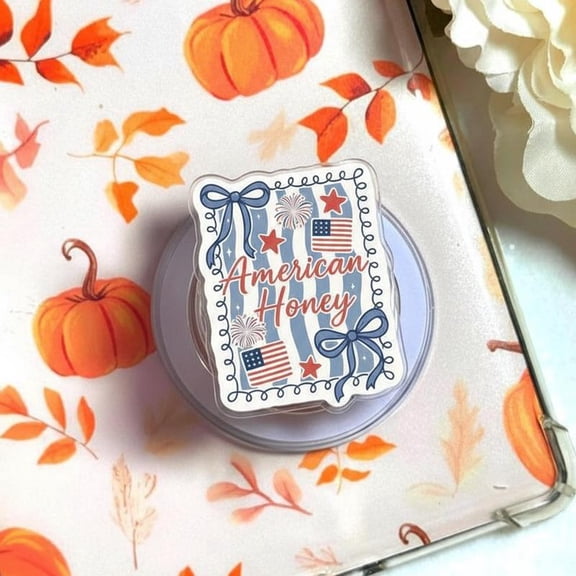 America 250 American Honey Phone Grip, Patriotic Coquette Blue Bow Aesthetic Phone Stand, Cute Fourth of July Gift for Her, Red White Blue Stars Stripes Decor, Independence Day Accessory