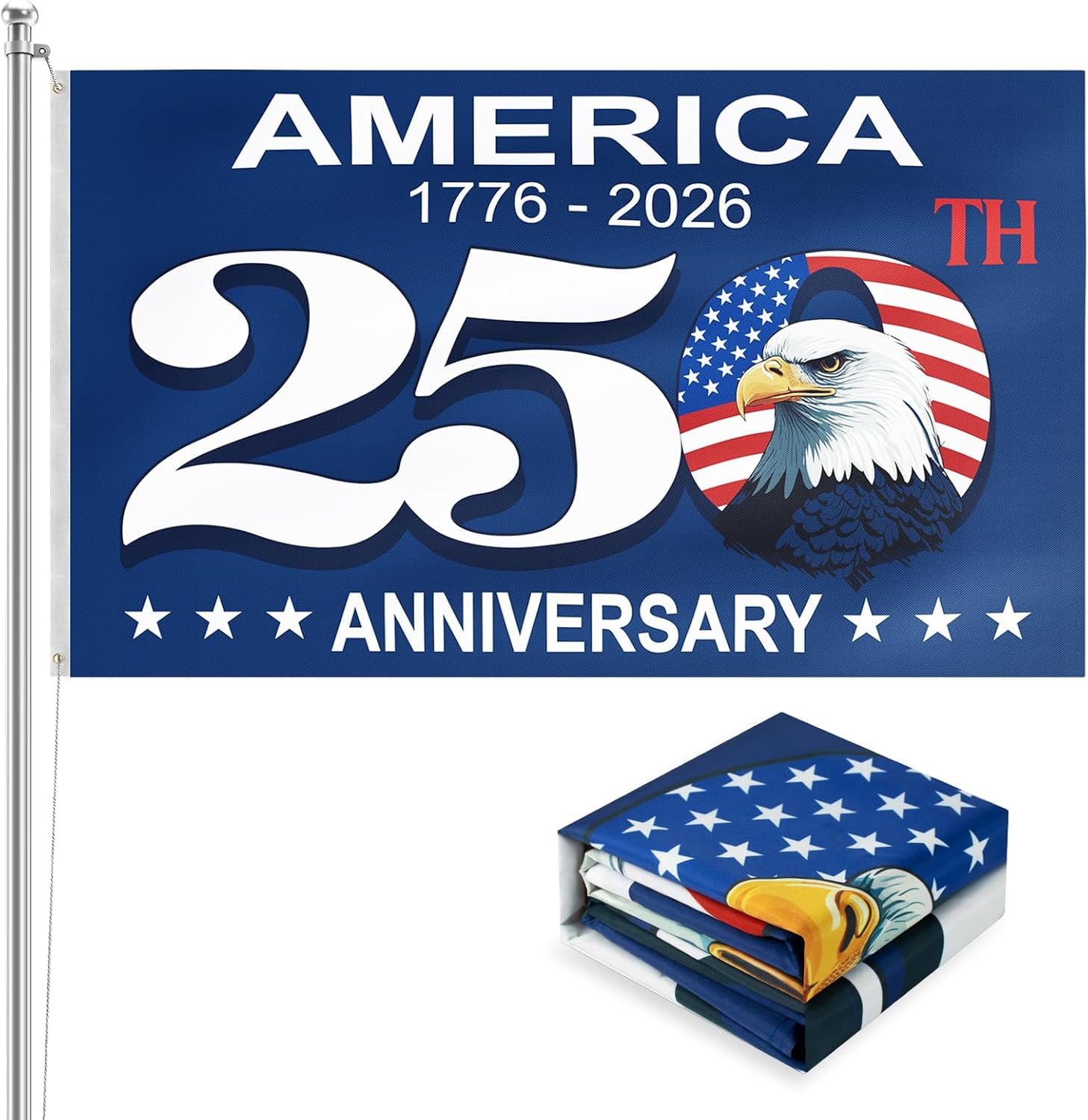America 250 Anniversary Flag - 3x5 Ft Double Sided 3 Layers Patriotic Garden Flag, 4th of July Decorations for US 250th Celebration, America 250 Merchandise, Commemorative 1776-2026, Indoor Outdoor