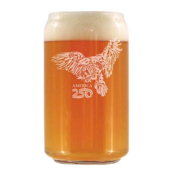 America 250 Bald Eagle Beer Can Pint Glass - America250 Official for 250th Anniversary of the USA - 16 oz