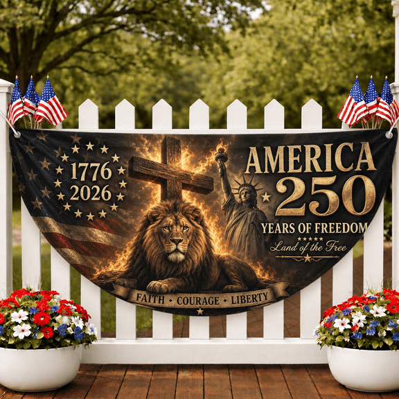 America 250 Banner Flag Patriotic 1776-2026 Freedom Lion Cross Yard Display,american flag, usa flag, 4th of july flag, america 1776