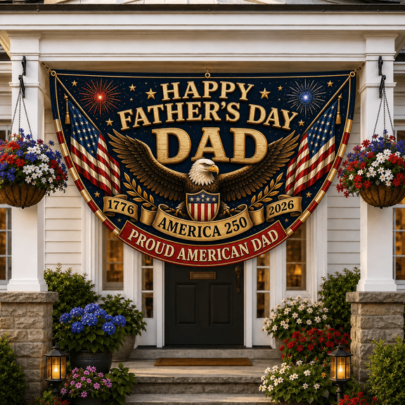 America 250 Banner Patriotic Bunting Banner for Father’s Day Dad Porch Decor