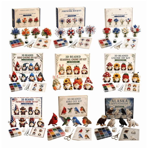 America 250 Beaded Bouquet DIY Kit, 4 Pack Beaded Bouquet Plant Making Kit, Red White Blue Patriotic Craft Collection for 4th of July, Fun Beading Project Supplies for Beginners (Bouquet-A)