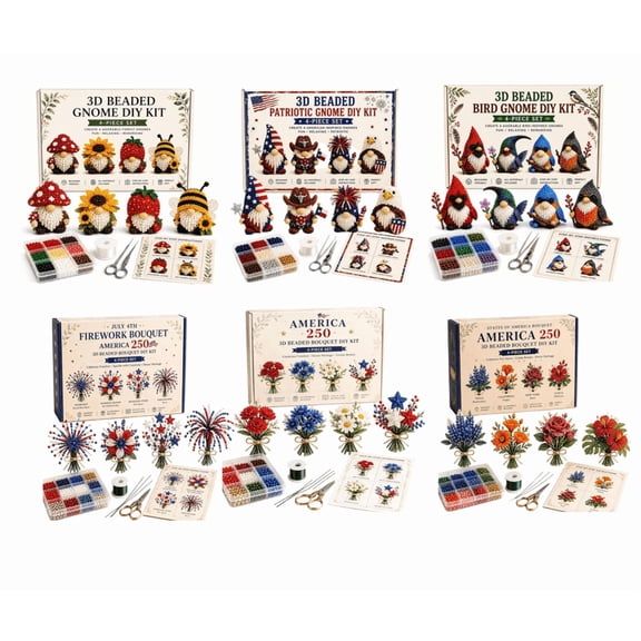 America 250 Beaded Bouquet DIY Kit – Edition Patriotic Craft Collection, 4 Pack Patriotic Flower Craft Set, 1776-2026 Independence Day Bead Bouquet Making Kit3D Beaded Craft Kit