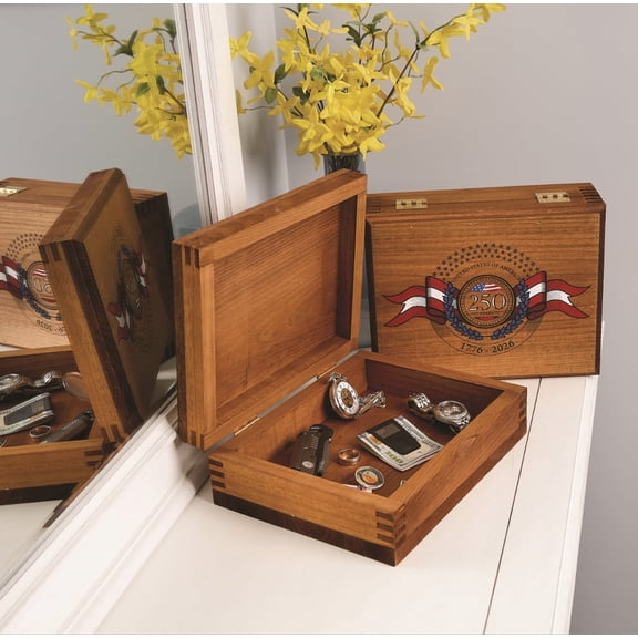 America 250 Commemorative Box Finger-Joint Construction Solid White Pine Made in USA