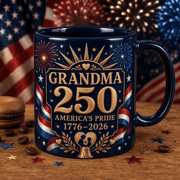 America 250 Commemorative Ceramic Mug, 1776-2026 Patriotic Grandma Pride Coffee Gift