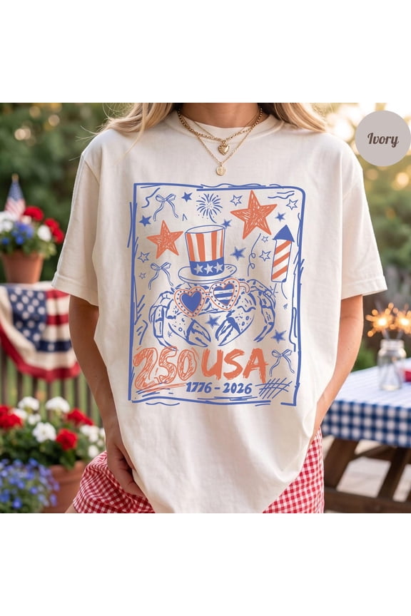 America 250 Crab Coastal Fourth of July Beach USA 1776 T-Shirt