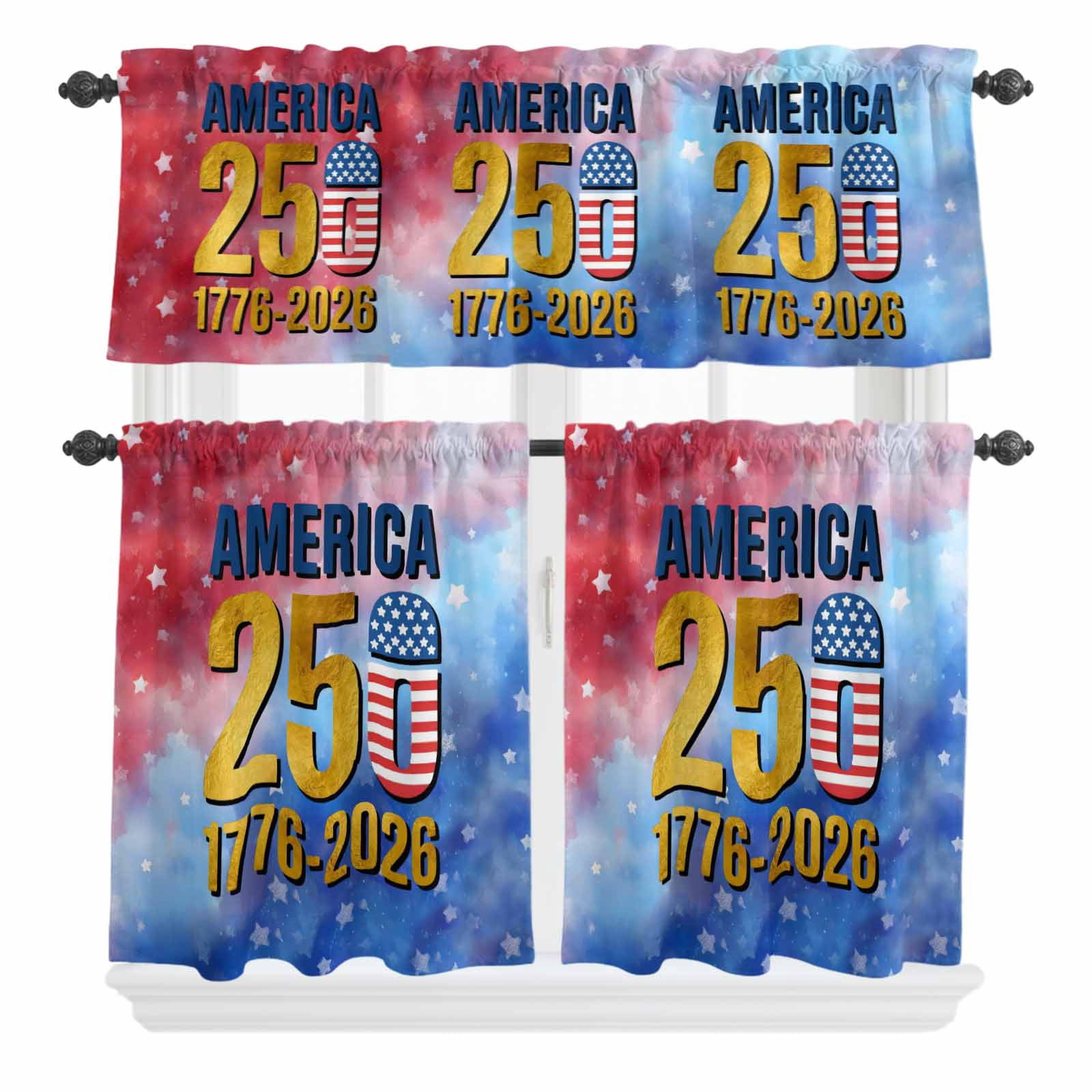 America 250 Curtain Valances Set 1776-2026 Independence Day 4th of July ...