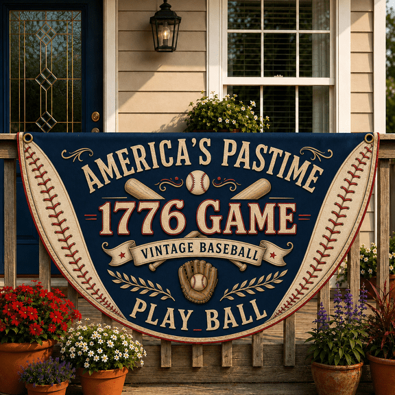 Baseball Fan Flag Vintage 1776 Game America's Pastime Porch Banner