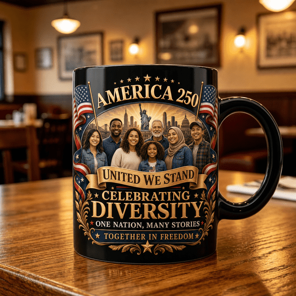 America 250 Diversity Mug, Patriotic Unity Coffee Cup for Inclusive USA Celebrations