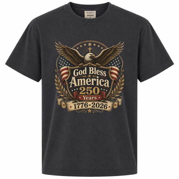 America 250 Eagle Crest T-Shirt God Bless America 1776-2026 Patriotic Anniversary Graphic Tee