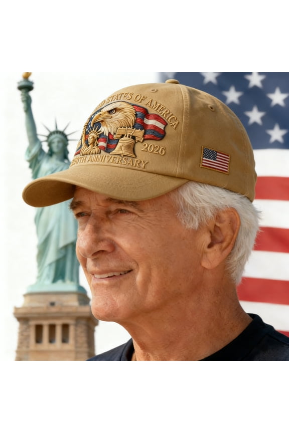 America 250 Embroidered Commemorative Cap, Adjustable Vintage Washed Patriotic Baseball Hat, 250th Anniversary Tribute Cap, Beige