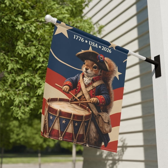 America 250 Flag, Drummer Squirrel Porch Flag, Patriotic Animal Backyard Decor 12x18 POLE NOT INCLUDED Garden Flag