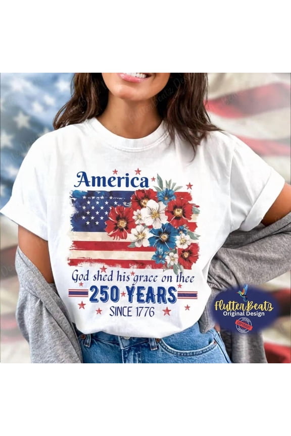 America 250 Floral Shirt 1776-2026 Cottagecore American Flag Wildflower Tee Trendy Women's 4th of July Patriotic Cotton T-Shirt S-5XL