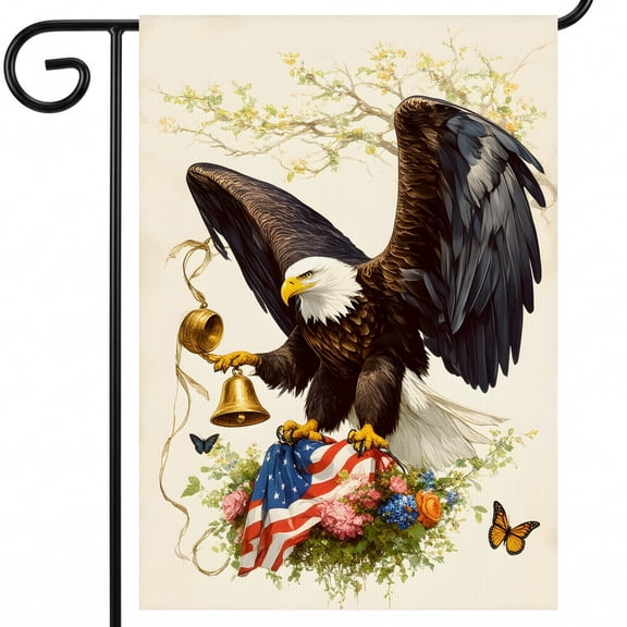 America 250 Garden Flag 28x40" Bald Eagle Holding Bell on Top of American Flag for 250th Anniversary Decor