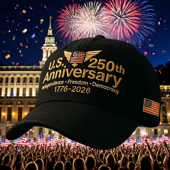 U.S. 250th Anniversary Hat, Retro Washed Adjustable Patriotic Cap, Army Tribute Design, Celebrate 250 Years, Made in U.S., Black