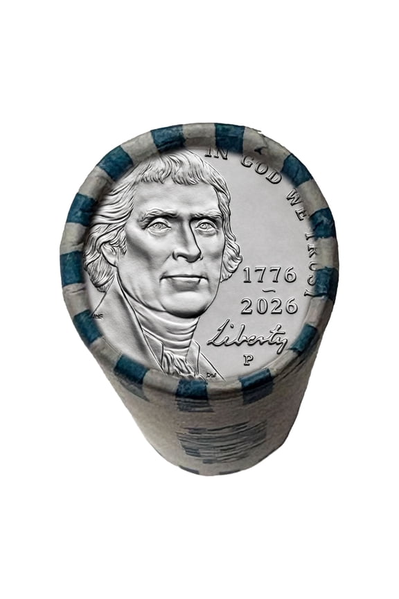 America 250 Jefferson Nickel 17762026 Uncirculated P Mint 1-Year Issue $2 Roll