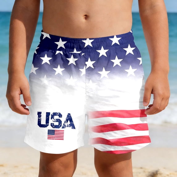 America 250 Merchandise Boys American Flag Print Beach Shorts Summer Casual Vacation Patriotic Lightweight Daily Wear Pants Size 3-4Y