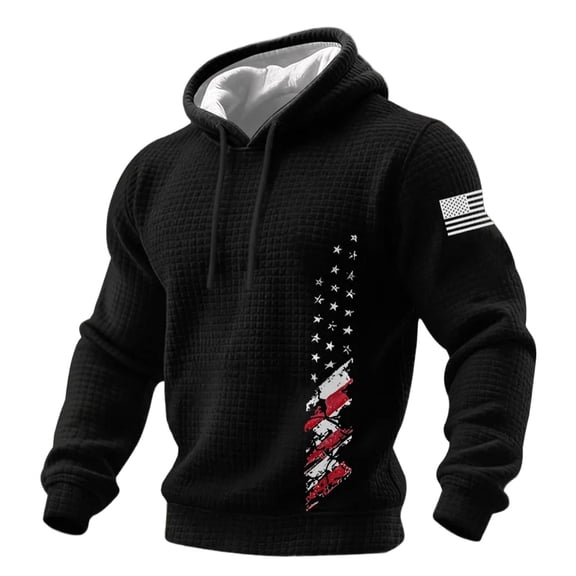 America 250 Merchandise Hoodies for Men Retro Knit Hooded Sweatshirt Long Sleeve Casual Pullover with Pocket for Athletic Leisure Black L