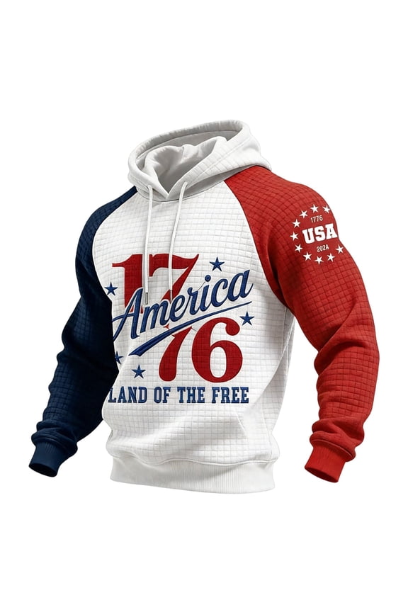 America 250 Merchandise Hoodies for Men Retro Knit Hooded Sweatshirt Long Sleeve Casual Pullover with Pockets for Athletic Leisure Red Xxxl
