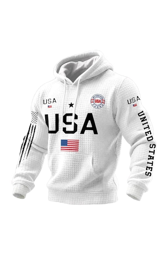 America 250 Merchandise Hoodies for Men Retro Knit Hoodie Long Sleeve Casual Pullover with Pocket for Athletic Leisure and Anniversary Style White L
