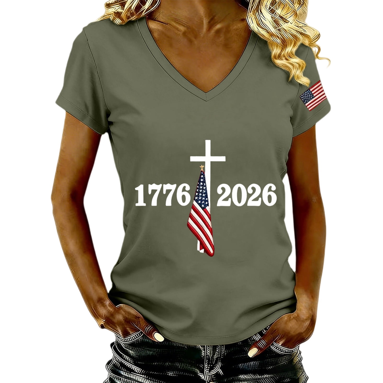America 250 Merchandise Short Sleeve Shirts for Women American Flag ...